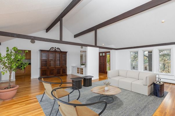 Interior, Living room, Recessed Lighting, Wooden Beams, Wood Texture Flooring