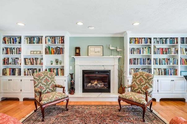 Fireplace, Interior, Recessed Lighting, Wood Texture Flooring