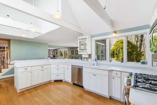 Interior, Kitchen, Pendant Lights, Stainless Steel Appliances, Wood Texture Flooring