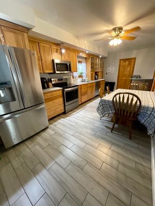 Interior, Kitchen, Stainless Steel Appliances, Wood Texture Flooring