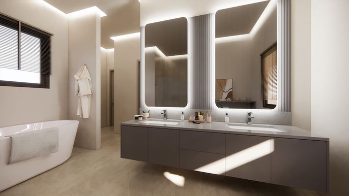 Bathroom, Dual Sink Vanities, Free Standing Baths, Interior