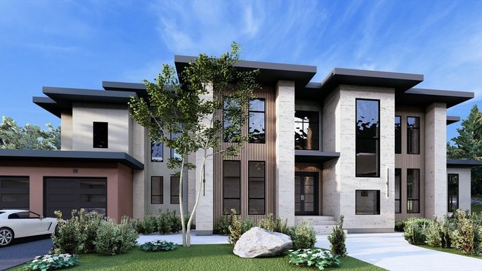Attached, Exterior, Facade, Modern