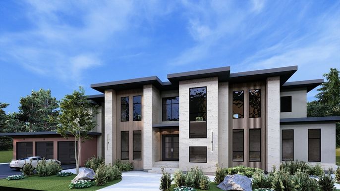 Attached, Exterior, Facade, Modern