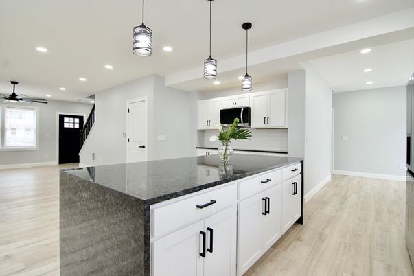 Interior, Kitchen, Pendant Lights, Recessed Lighting, Wood Texture Flooring
