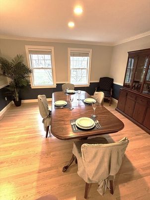 Dining room, Interior, Recessed Lighting, Wood Texture Flooring