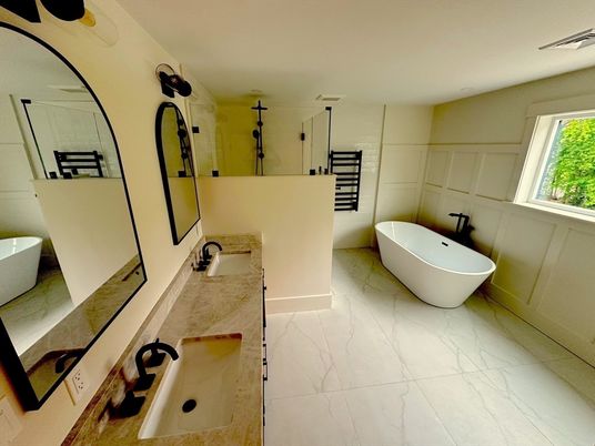 Bathroom, Dual Sink Vanities, Free Standing Baths, Interior, Marble