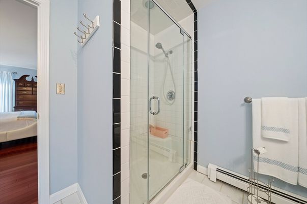 Bathroom, Glass Shower, Interior, Wood Texture Flooring
