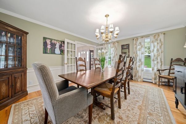 Chandelier, Dining room, Interior, Wood Texture Flooring