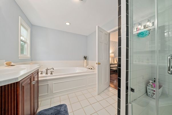 Bathroom, Glass Shower, Interior, Recessed Lighting, Wood Texture Flooring