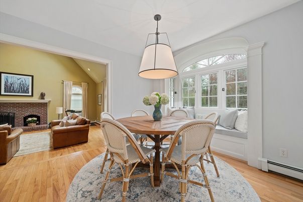 Dining room, Fireplace, Interior, Living room, Wood Texture Flooring