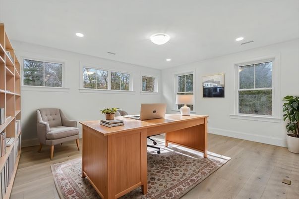 Home Office, Interior, Recessed Lighting, Wood Texture Flooring