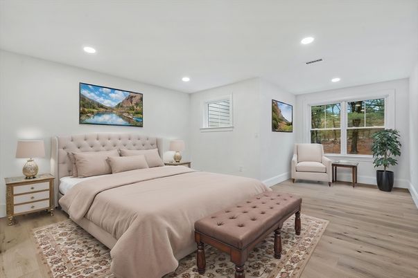 Bedroom, Interior, Recessed Lighting, Wood Texture Flooring