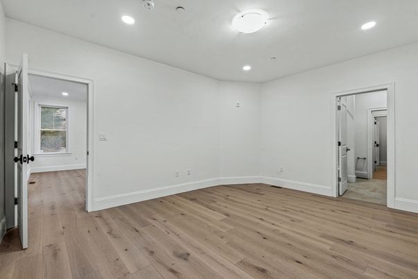 Bathroom, Empty room, Interior, Recessed Lighting, Wood Texture Flooring