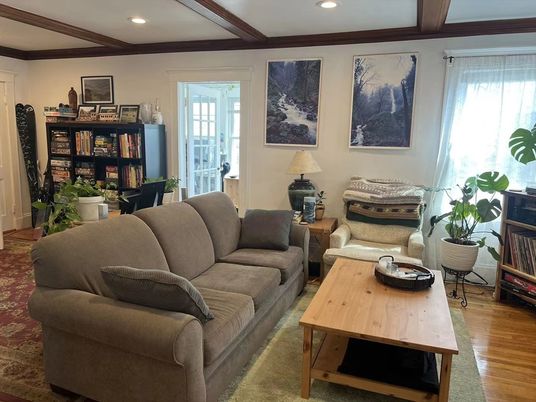 Interior, Living room, Recessed Lighting, Wooden Beams, Wood Texture Flooring