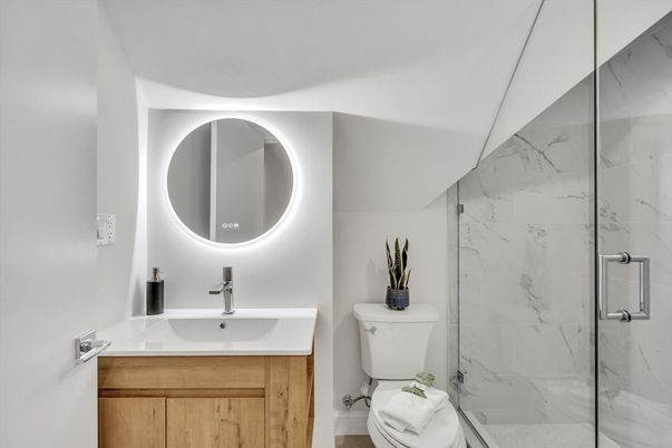Bathroom, Glass Shower, Interior, Marble Walls