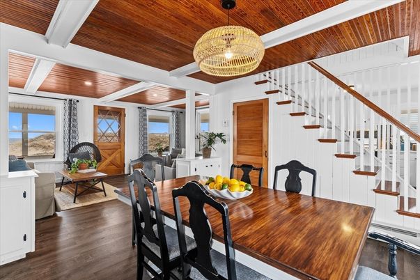 Chandelier, Dining room, Interior, Living room, Pendant Lights, Wooden Ceilings, Wood Texture Flooring