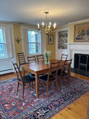 Chandelier, Dining room, Fireplace, Interior, Wood Texture Flooring