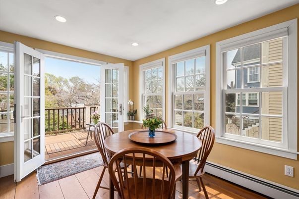 Dining room, Interior, Recessed Lighting, Wood Texture Flooring