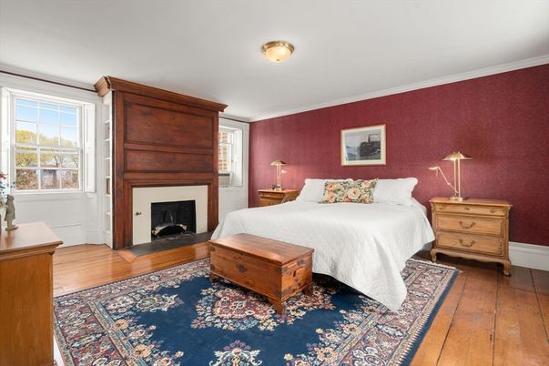 Bedroom, Fireplace, Interior, Wood Texture Flooring