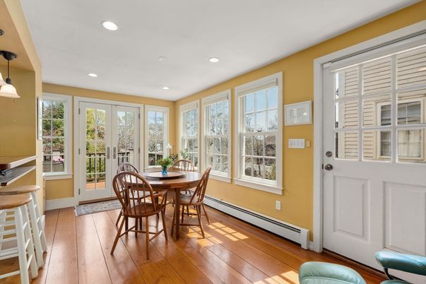 Dining room, Interior, Pendant Lights, Recessed Lighting, Wood Texture Flooring