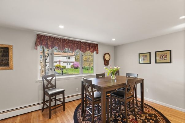 Dining room, Interior, Recessed Lighting, Wood Texture Flooring