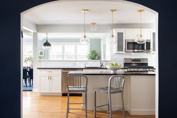 Interior, Kitchen, Pendant Lights, Stainless Steel Appliances, Wood Texture Flooring