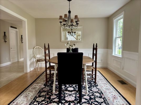 Chandelier, Dining room, Interior, Wood Texture Flooring