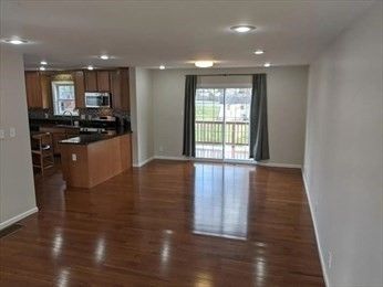 Empty room, Interior, Kitchen, Recessed Lighting, Wood Texture Flooring