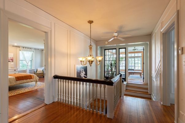 Bedroom, Chandelier, Interior, Recessed Lighting, Wood Texture Flooring