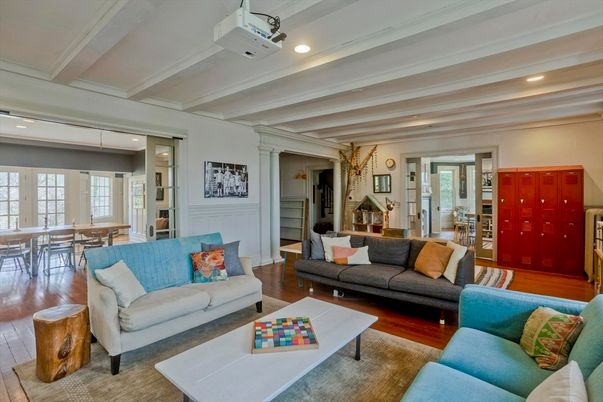 Dining room, Interior, Living room, Recessed Lighting, Wood Texture Flooring