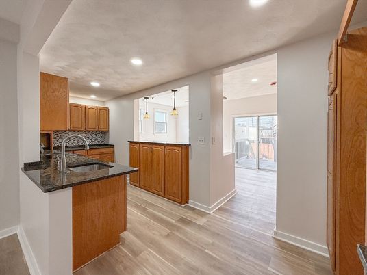 Interior, Kitchen, Pendant Lights, Recessed Lighting, Wood Texture Flooring