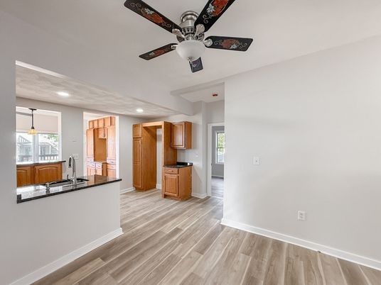 Interior, Kitchen, Pendant Lights, Recessed Lighting, Wood Texture Flooring