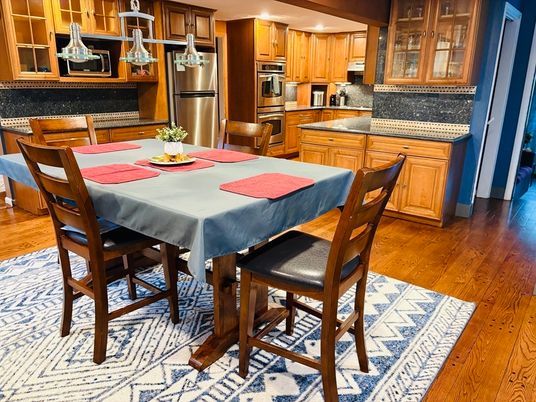 Dining room, Interior, Kitchen, Stainless Steel Appliances, Wood Texture Flooring