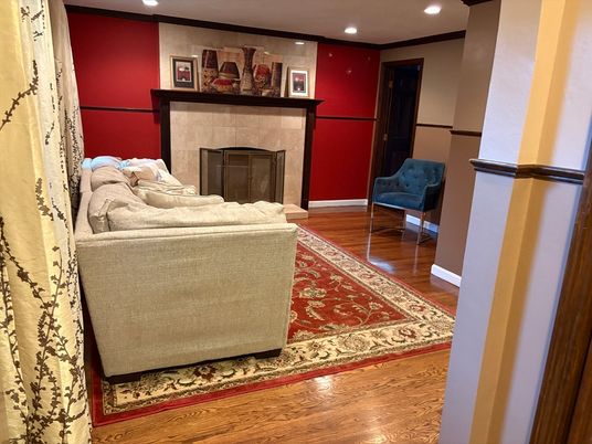 Fireplace, Interior, Recessed Lighting, Wood Texture Flooring