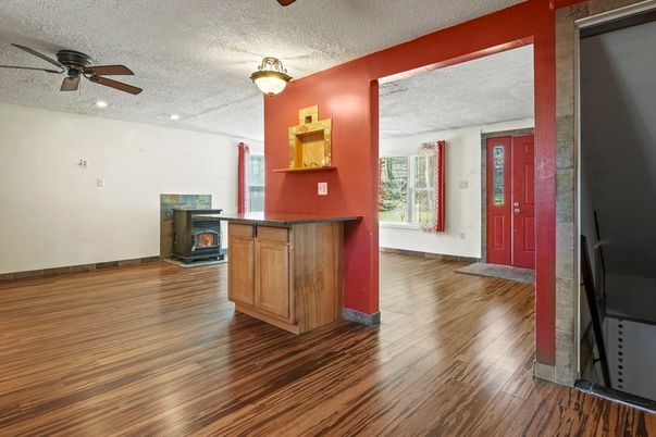 Fireplace, Interior, Recessed Lighting, Wood Texture Flooring