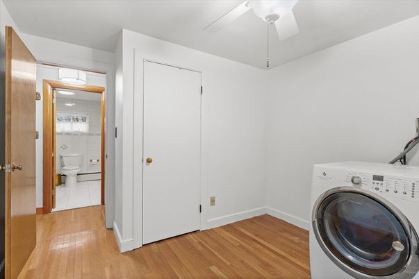 Bathroom, Interior, Washer, Wood Texture Flooring