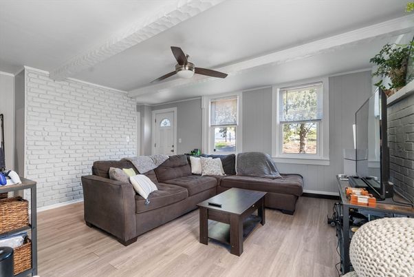 Interior, Living room, Stone Walls, Wood Texture Flooring