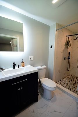 Bathroom, Dual Sink Vanities, Interior, Marble, Marble Walls, Recessed Lighting