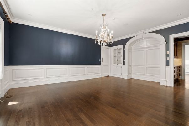 Chandelier, Empty room, Interior, Recessed Lighting, Wood Texture Flooring