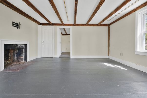 Empty room, Fireplace, Interior, Wooden Beams
