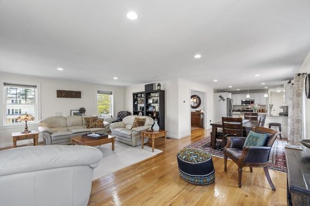Dining room, Interior, Kitchen, Living room, Pendant Lights, Recessed Lighting, Stainless Steel Appliances, Wood Texture Flooring