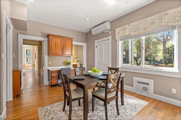 Dining room, Interior, Recessed Lighting, Wood Texture Flooring