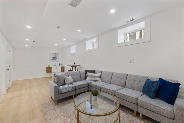 Interior, Living room, Recessed Lighting, Wood Texture Flooring