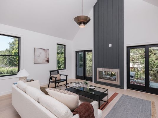 Fireplace, Interior, Living room, Pendant Lights, Wood Texture Flooring