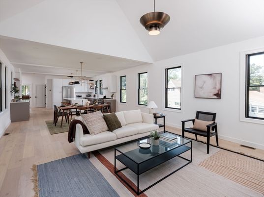 Dining room, Interior, Kitchen, Living room, Pendant Lights, Wood Texture Flooring