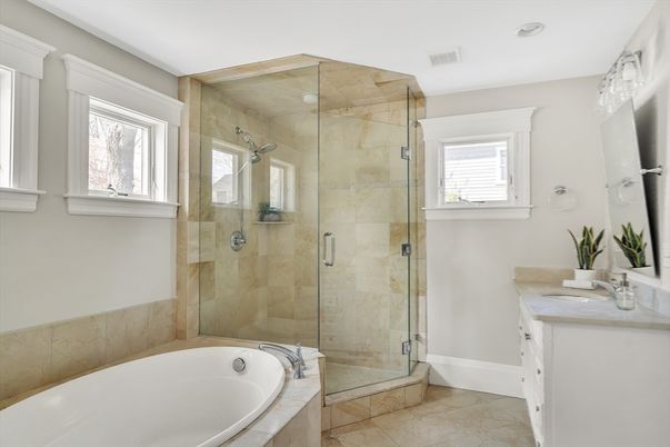 Bathroom, Glass Shower, Interior, Recessed Lighting