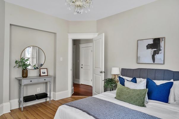 Bedroom, Chandelier, Interior, Wood Texture Flooring