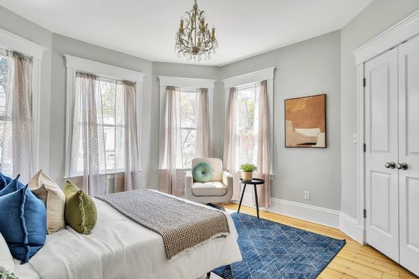 Bedroom, Chandelier, Interior, Wood Texture Flooring