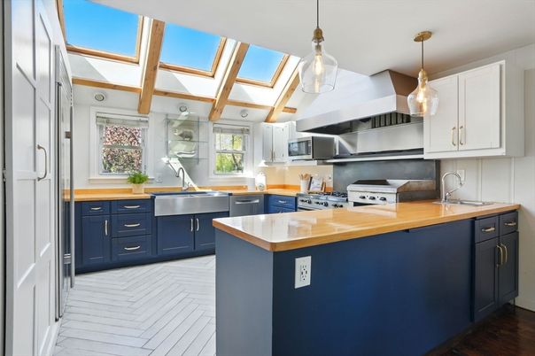 Interior, Kitchen, Pendant Lights, Stainless Steel Appliances, Wood Texture Flooring