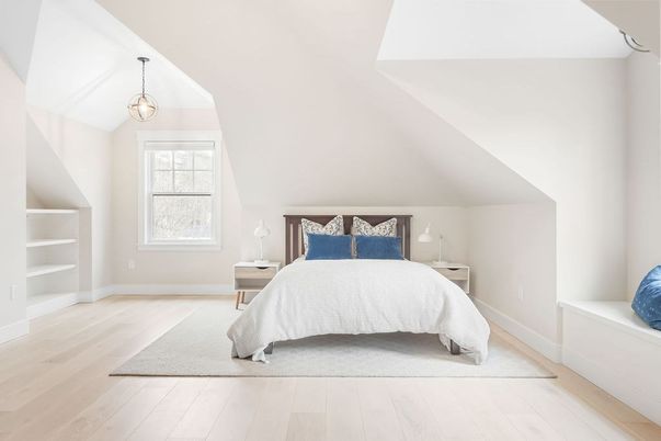 Bedroom, Interior, Pendant Lights, Wood Texture Flooring